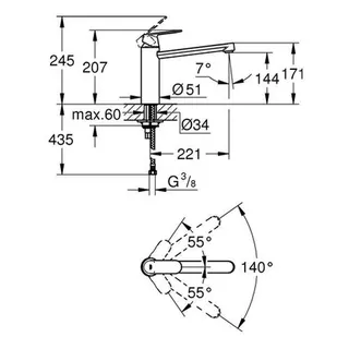 Grohe Eurosmart Cosmopolitan Küchen Armatur mittelhoher Auslauf chrom – Bild 2