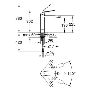 Grohe Euroeco Special Waschtisch Armatur, mittelhoch mit 4 cm Sockel chrom – Bild 2