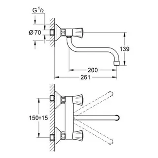 Grohe Costa 2-Griff Küchen Armatur Wandmontage schwenkbar chrom – Bild 2