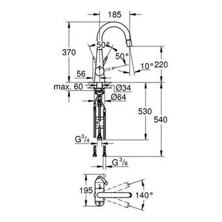 Grohe Zedra Spültisch Armatur, mit Absperrventil, ausziehbare Spülbrause, chrom – Bild 2