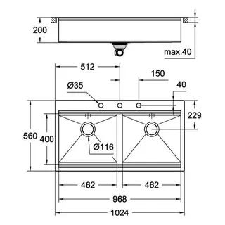Grohe K800 Edelstahlspüle mit 2 Becken (satin), flächenbündig – Bild 2