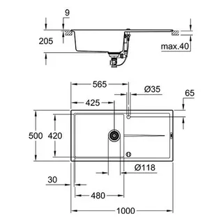 Grohe Kompositspüle K400 1000 x 500 mm (granit schwarz) – Bild 2