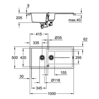 Grohe Kompositspüle K400 1000 x 500 mm (granit schwarz) – Bild 2