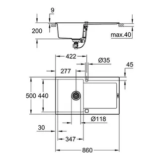 Grohe Kompositspüle K500 860 x 500 mm (granit grau) – Bild 2