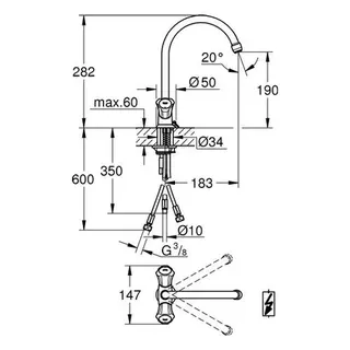 Grohe Costa 2-Griff Spültisch Armatur für offene Warmwasserbereiter, chrom – Bild 2