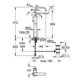 Grohe Allure Waschtisch Armatur für freistehende Waschschüsseln chrom – Bild 2
