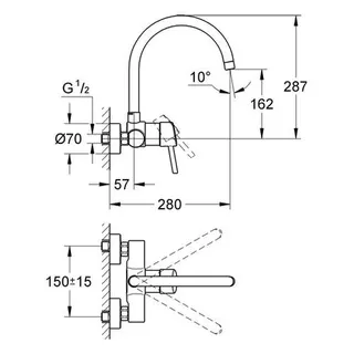 Grohe Concetto Spültisch Küchen Armatur, Wandmontage chrom – Bild 2