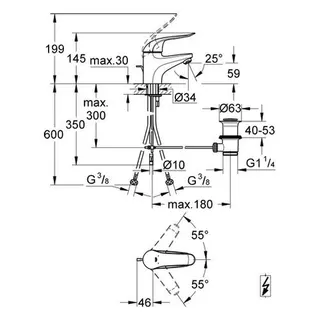 Grohe EH-Waschtisch-Batt. Euroeco Special 32764 für offene Warmwasserbereiter, chrom – Bild 2