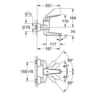 Grohe Euroeco Special Einhand Waschtisch-Armatur für Wandmontage chrom – Bild 2