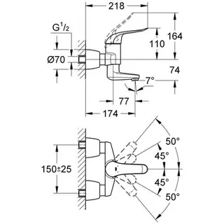 Grohe EH-Waschtisch-Batt. Euroeco Special 32768 Ausladung 173mm absperrb.S-Anschl. chrom – Bild 2
