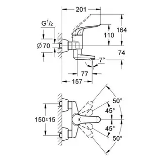 Grohe EH-Waschtisch-Batt. Euroeco Special 32770 Ausladung 156 mm S-Anschlüsse, chrom – Bild 2