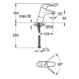 Grohe Euroeco Special Waschtisch Sicherheits-Armatur hoch ohne Ablaufgarn. Chrom – Bild 2