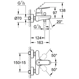 Grohe Eurosmart Cosmopolitan Wannen Armatur Wandmontage chrom – Bild 2
