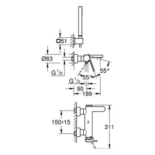 Grohe Plus Wannenmischer zur Wandmontage mit Brausegarnitur (chrom) – Bild 2