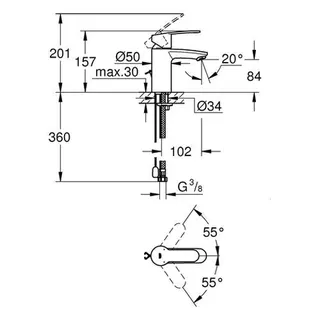 Grohe Eurostyle Cosmopolitan Waschtisch Armatur, mit versenkbarer Kette und Ecojoy – Bild 2