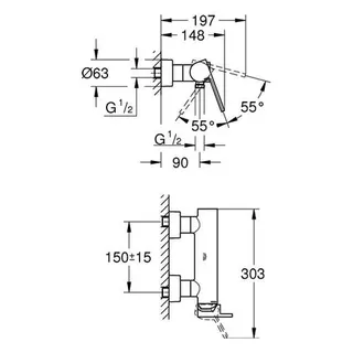 Grohe Plus Brausebatterie zur Wandmontage (chrom) – Bild 2
