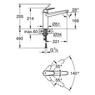 Grohe Eurodisc Cosmopolitan Spültisch Küchen Armatur Gussauslauf chrom – Bild 2