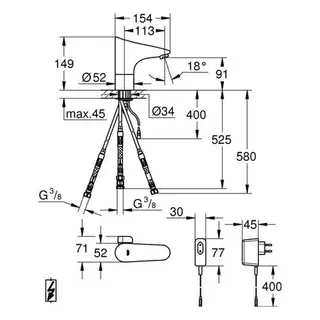Grohe IR-Waschtisch-Elektronik Europlus E 34197 ND mit Mischung und Steckertrafo, chrom – Bild 2