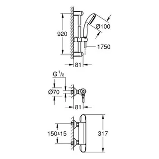 Grohe Grohtherm 1000 Thermostat Brausearmatur mit Brausegarnitur 900mm chrom – Bild 2