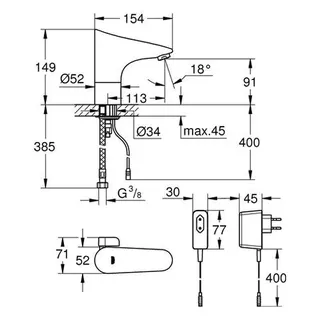 Grohe IR-Waschtisch-Elektronik Europlus E 36015 mit Mischung und Steckertrafo, chrom – Bild 2