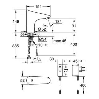 Grohe IR-Waschtisch-Elektronik Europlus E 36016 ohne Mischung mit Steckertrafo, chrom – Bild 2