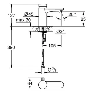 Grohe Eurosmart Selbstschluss Waschtisch-Armatur ohne Ablaufgarnitur chrom – Bild 2