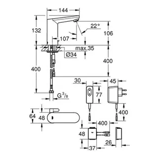 Grohe Waschtisch-IR-Elektron. Eurosmart CE 36413 mit Mischung Trafo Bluetooth-Modul, chrom – Bild 2