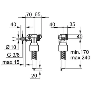 Grohe Füllventil 37095 DN15 mit Abdeckk. und Drossel ohne Versatzausgleichstück – Bild 2