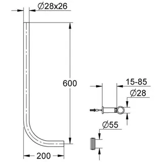 Grohe Spülrohr 37107 600x200mm Durchmesser 28x26mm aus Messing, chrom – Bild 2