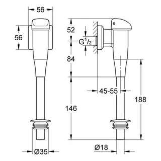 Grohe Urinal-Spüler 37437 DN15 Aufputz mit Rosette Spülrohr Innenverb., chrom – Bild 2