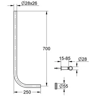 Grohe Spülrohr 38251 für WC-Druckspüler 700x250mm d: 28x26mm aus Messing, chrom – Bild 2