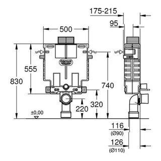 Grohe Uniset Spülkasten für WC Bauhöhe 0,82m Betätigung von vorn/oben – Bild 2
