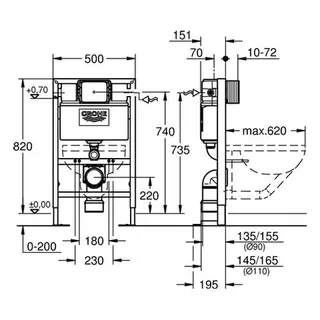 Grohe Rapid SL Vorwandelement für Wand WC freistehende Montage 0,82 m Bauhöhe – Bild 2