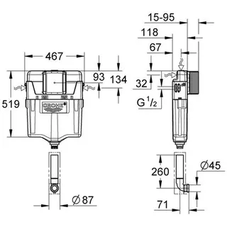 Grohe WC-Spülkasten Wandeinbau 38661 6-9l einstellbar Start/Stopp o. 2 Mengen – Bild 2