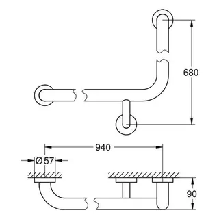 Grohe Wannengriff Essentials 40797 L-Form 940 x 600mm Metall, chrom – Bild 2