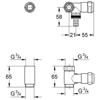 Grohe WAS-Ventil Batterie DN20 Anschluss rechts, chrom (für 1/2'' Armatur) – Bild 2