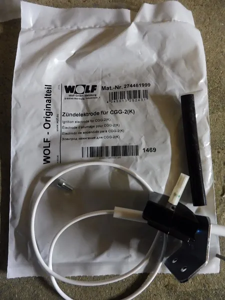 Wolf Zündelektrode mit Kabeldurchführung und Kabel, für CGG-2(K) ab 11/2008