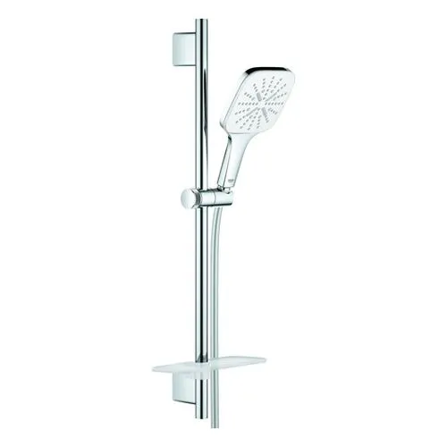 Grohe Rainshower SmartActive 130 Cube Brauseset mit 600 mm Stange & Ablage, 9,5l/min (moon white/chrom)