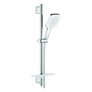 Grohe Rainshower SmartActive 130 Cube Brauseset mit 600 mm Stange & Ablage, 9,5l/min (moon white/chrom)