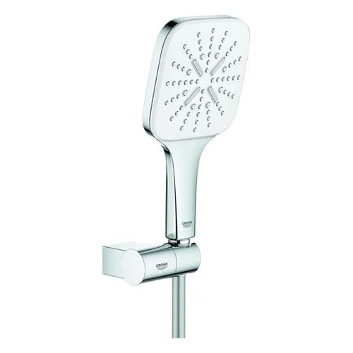 Grohe Rainshower SmartActive 130 Cube Brauseset mit verstellbarem Wandhalter, 9,5l/min (moon white/chrom)