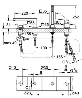 Grohe Eurocube 4-Loch einhand Wannenkombination (hard graphit gebürstet) – Bild 2