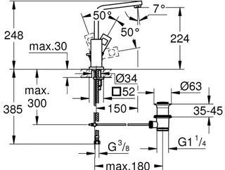 Grohe Eurocube Einhand-Waschtischbatterie, DN 15 (hard graphite gebürstet) – Bild 2