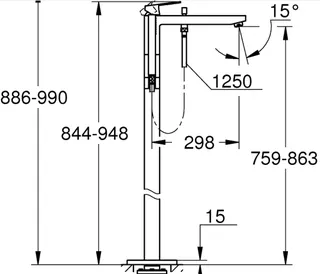 Grohe Eurocube Einhand-Wannenbatterie DN 15, Bodenmontage (hard graphite gebürstet) – Bild 2