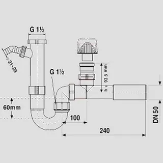 Sanit Eisenberg Rohrgeruchverschluss mit Rohrbelüfter ventilair G1 1/2xDN50 – Bild 2