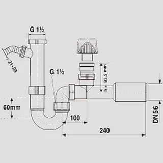 Sanit Eisenberg Rohrgeruchverschluss mit Rohrbelüfter ventilair G1 1/2xDN56 – Bild 2