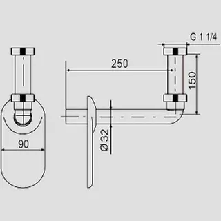 Sanit Eisenberg Anschlussbogen+Ros. G1 1/4x250x32 Messing chrom – Bild 2
