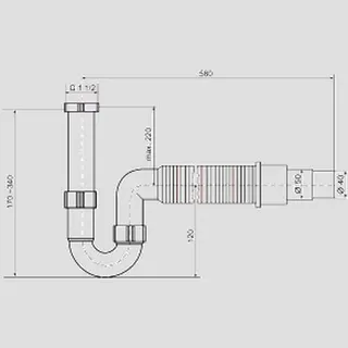 Sanit Eisenberg Rohrgeruchverschluss G1 1/2x40/50 flexibel Schlauch – Bild 2