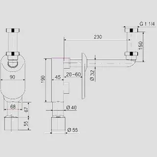 Sanit Eisenberg Wandeinbau Geruchsverschluss für Waschtisch 1 1/4" x 40/50 – Bild 2