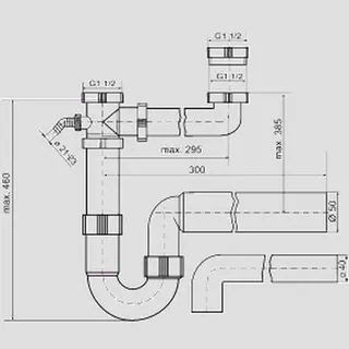 Sanit Eisenberg Ablaufverbindung G1 1/2x40/50x295 mit Rohrgeruchverschluss – Bild 2