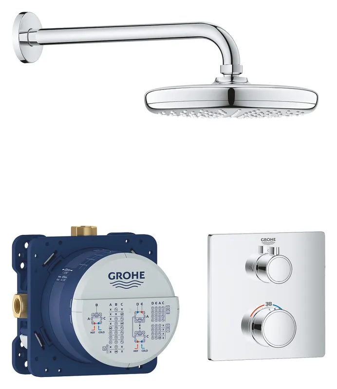 Grohe Grohtherm Set inkl. Thermostat, Grundkörper & Kopfbrause (chrom)